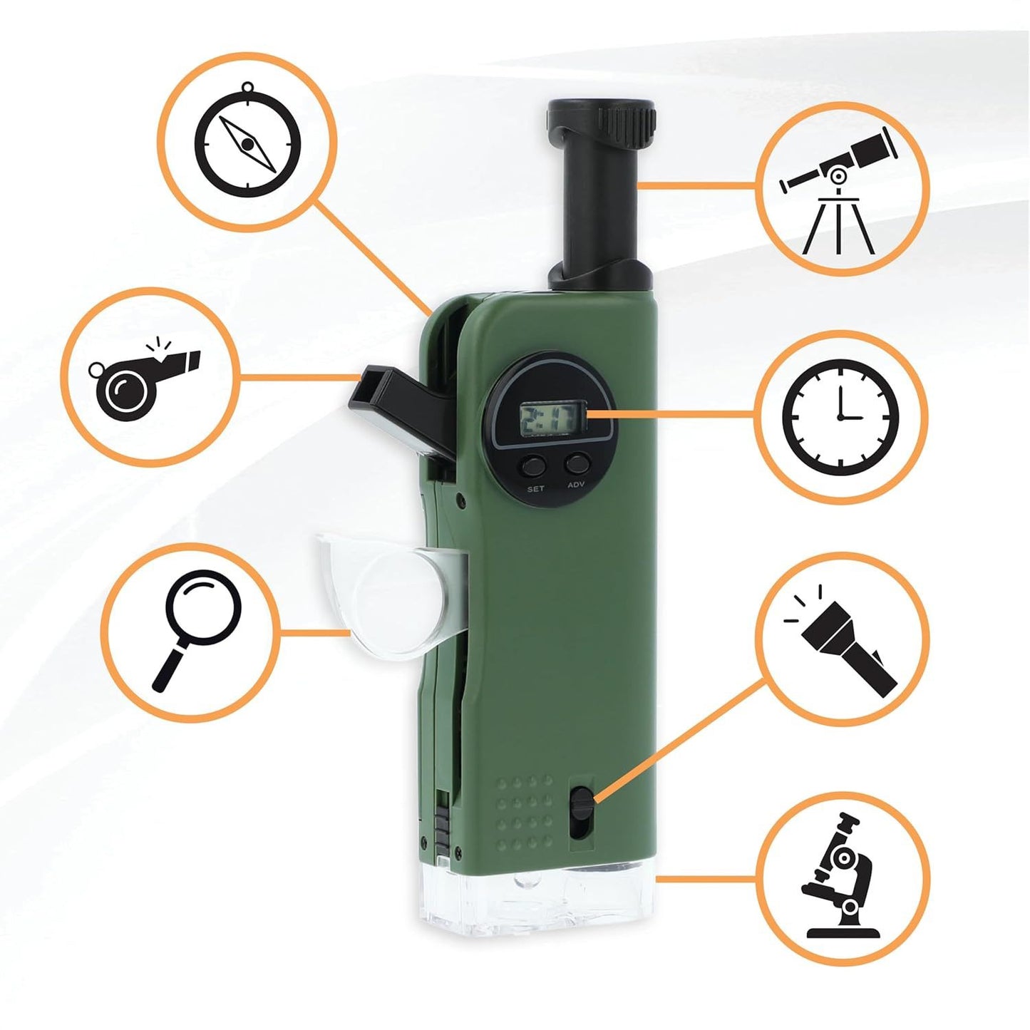 Carson CP-11 X-Scope Kids 7 Function Multi-Purpose Optical Pocket Tool with 30x Microscope, 8X Telescope, 9X Fold-Out Magnifier