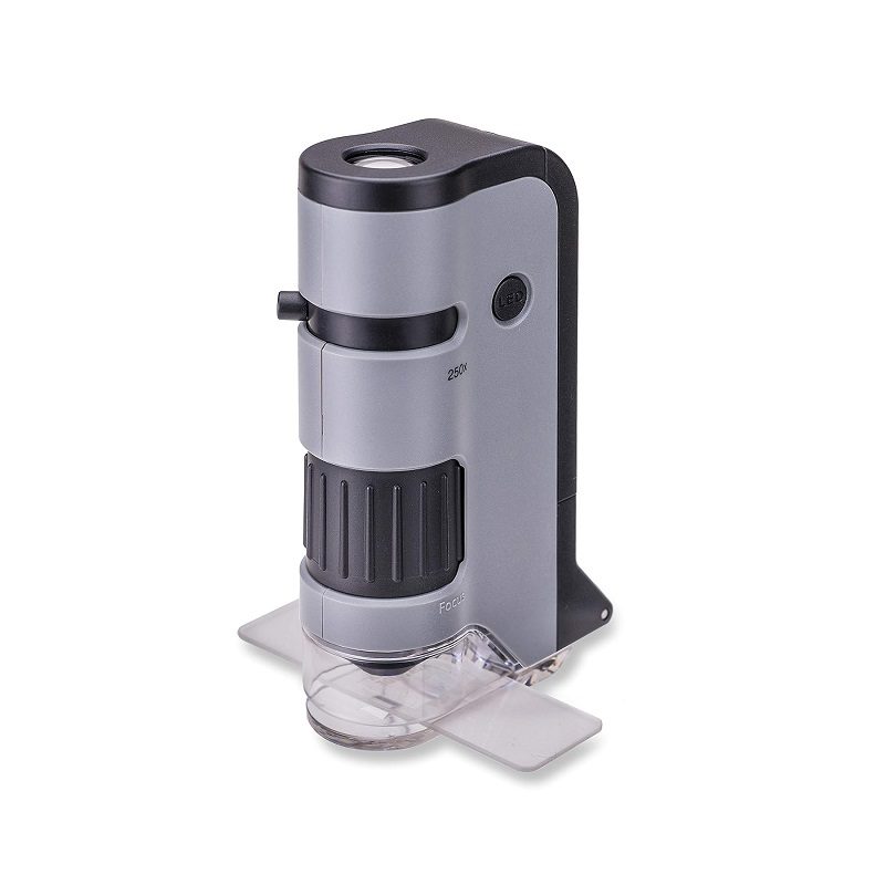 Carson MP-250 MicroFlip 100x-250x LED Lighted Pocket Microscope with Flip Down Slide Base, Smartphone Adapter Clip and UV Flashlight