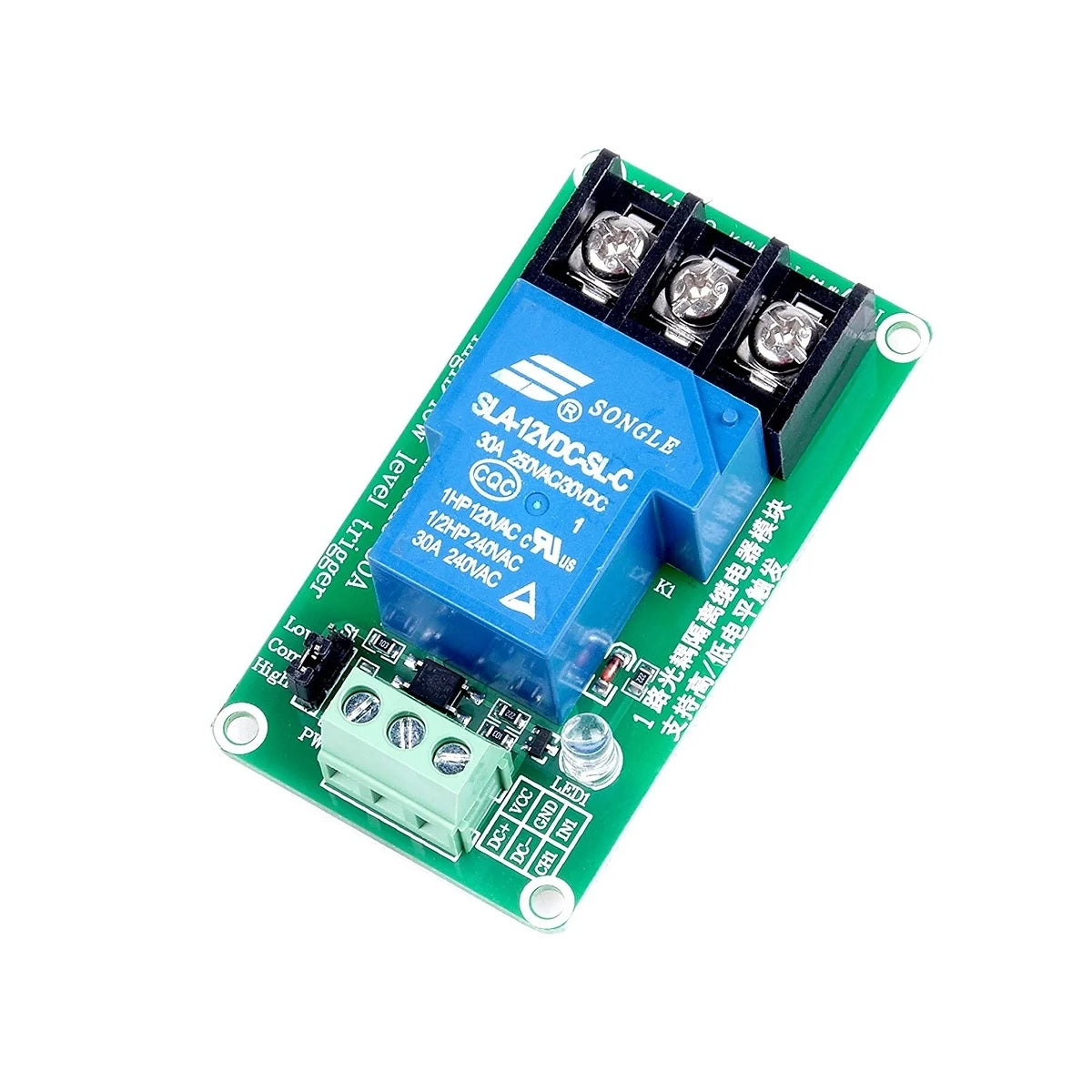 1 Channel Relay Module, 30A with Optocoupler, Isolation 12V Supports, High and Low Triger