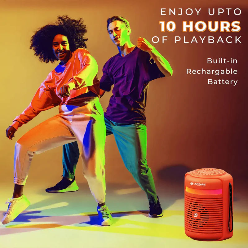 LAPCARE Tiffin 10W 5.3 Bluetooth Speaker with 76 mm Drivers,Loud Sound & Robust Bass, 10H Playtime, 1200mah Battery, Wireless Stereo Pairing, Portable Speaker for Home/Outdoor/Travel Orange