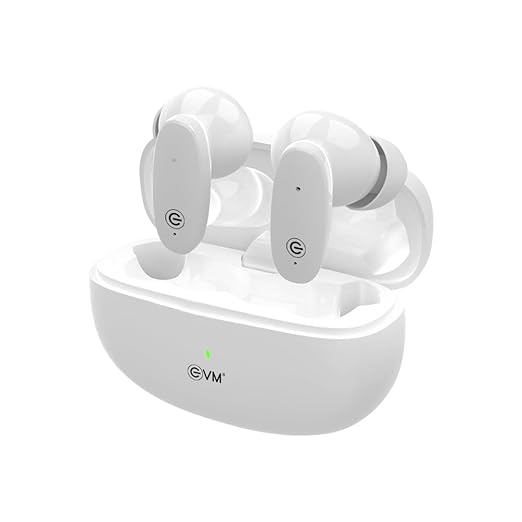 EVM EnBuds Pro TWS - 44 Hours Playtime - True Wireless Earbuds with ENC & Quad Mics - Type C Charging Port - 13mm Speakers, 500 mAh Battery & BT 5.3-1 Year Warranty (EVM-TWS-05-White)