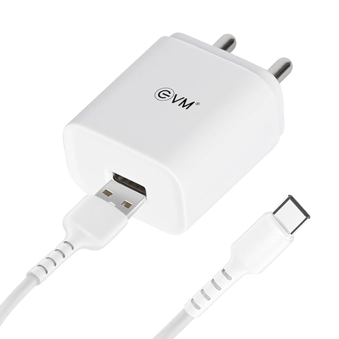 EVM USB Smart Charger with Type C Cable for Android Smartphone - 5V Fast Charger, 2.4A Output - BIS Certified - Over Current & Short Circuit Protection, Surge Protection - 1 Year Warranty (EVM-CH-02)