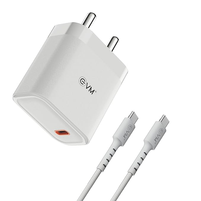 EVM 25W Mobile Charger - Type C Cable Included - Compact Charging Adaptor - Android, Xiaomi, Vivo and Other Smartphones - 1 Year Warranty (EVM-CH-013)