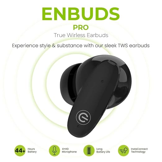 EVM EnBuds Pro TWS - 44 Hours Playtime - True Wireless Earbuds with ENC & Quad Mics - Type C Charging Port - 13mm Speakers, 500 mAh Battery & BT 5.3-1 Year Warranty (EVM-TWS-05-P)