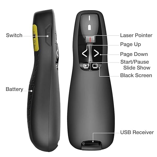 rts 2023-2024 Wireless Presenter Laser Power Point PPT Presenter Slide Changer Controller with USB Receiver for Mac/Computer/Laptop Windows Mac PC Presentation Clicker for Keynote/PPT/Google Slides