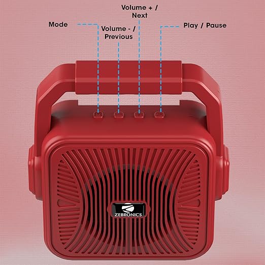 ZEBRONICS Zeb-County 2 Portable Wireless Speaker Supporting Bluetooth v5.0, FM Radio, Call Function, Built-in Rechargeable Battery, USB/Micro SD Card Slot, 3.5mm AUX Input, TWS (Red)