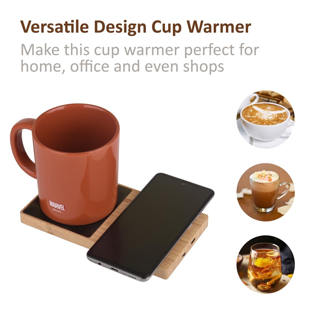 Wangari 15W Willow Bamboo 2-in-1 Multifunctional Wireless Charger with Cup Warmer | Sustainable & Eco-Friendly Bamboo Design