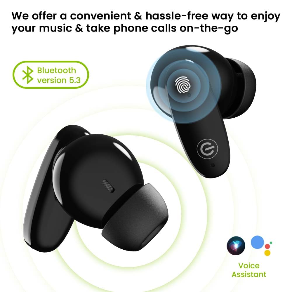 EVM EnBuds Pro TWS - 44 Hours Playtime - True Wireless Earbuds with ENC & Quad Mics - Type C Charging Port - 13mm Speakers, 500 mAh Battery & BT 5.3-1 Year Warranty (EVM-TWS-05-P)