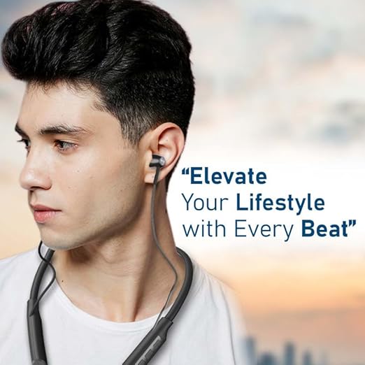 EVM EnWave Bluetooth Neckband with Mic - 30 Hours Playtime, BT 5.3 - Lightweight & Comfortable- 1 Year Warranty (EVM-NB-028-Black)