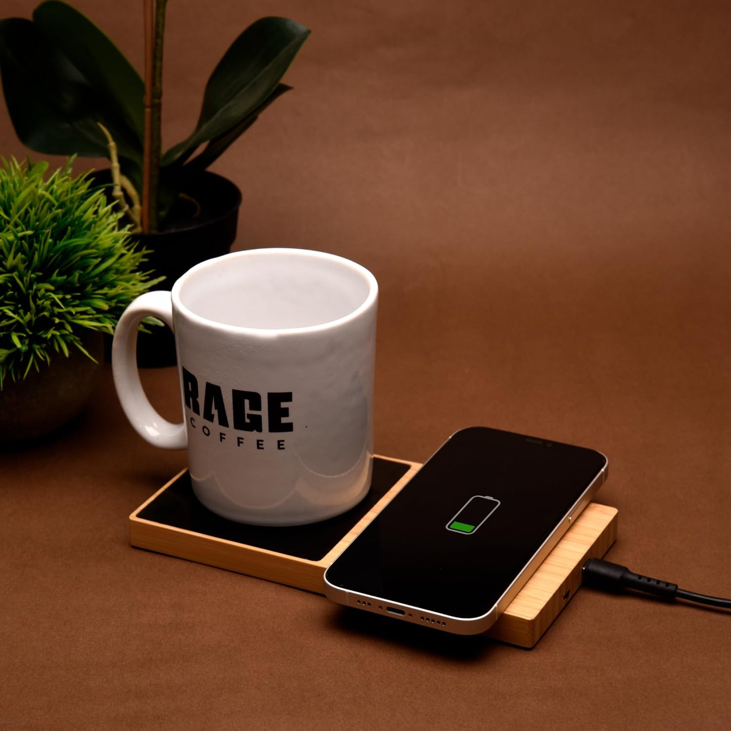 Wangari 15W Willow Bamboo 2-in-1 Multifunctional Wireless Charger with Cup Warmer | Sustainable & Eco-Friendly Bamboo Design