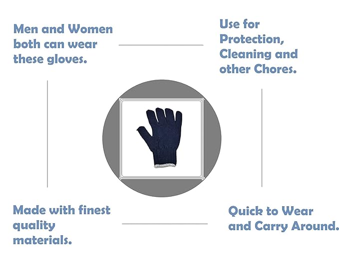 Solance Unisex Reusable Washable Knitted Cotton Safety Hand Gloves Free Size (Pack Of 10) Blue