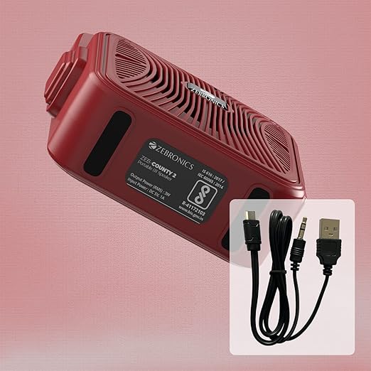 ZEBRONICS Zeb-County 2 Portable Wireless Speaker Supporting Bluetooth v5.0, FM Radio, Call Function, Built-in Rechargeable Battery, USB/Micro SD Card Slot, 3.5mm AUX Input, TWS (Red)