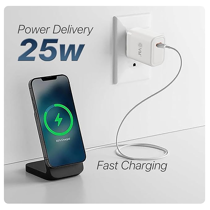 EVM 25W Mobile Charger - Type C Cable Included - Compact Charging Adaptor - Android, Xiaomi, Vivo and Other Smartphones - 1 Year Warranty (EVM-CH-013)