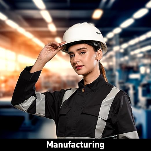 Mallcom Diamond XIII White Ventilated Sturdy UV Resistant HDPE Safety Helmet with Plastic Suspension and Ratchet Type Adjustment|Safety Helmet for Industrial & Construction (Pack of 1) (White)