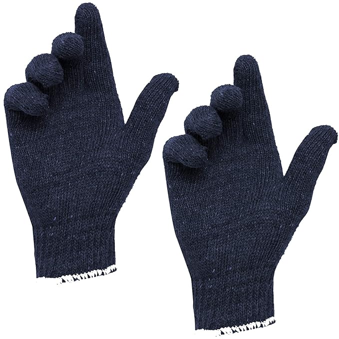 Solance Unisex Reusable Washable Knitted Cotton Safety Hand Gloves Free Size (Pack Of 10) Blue