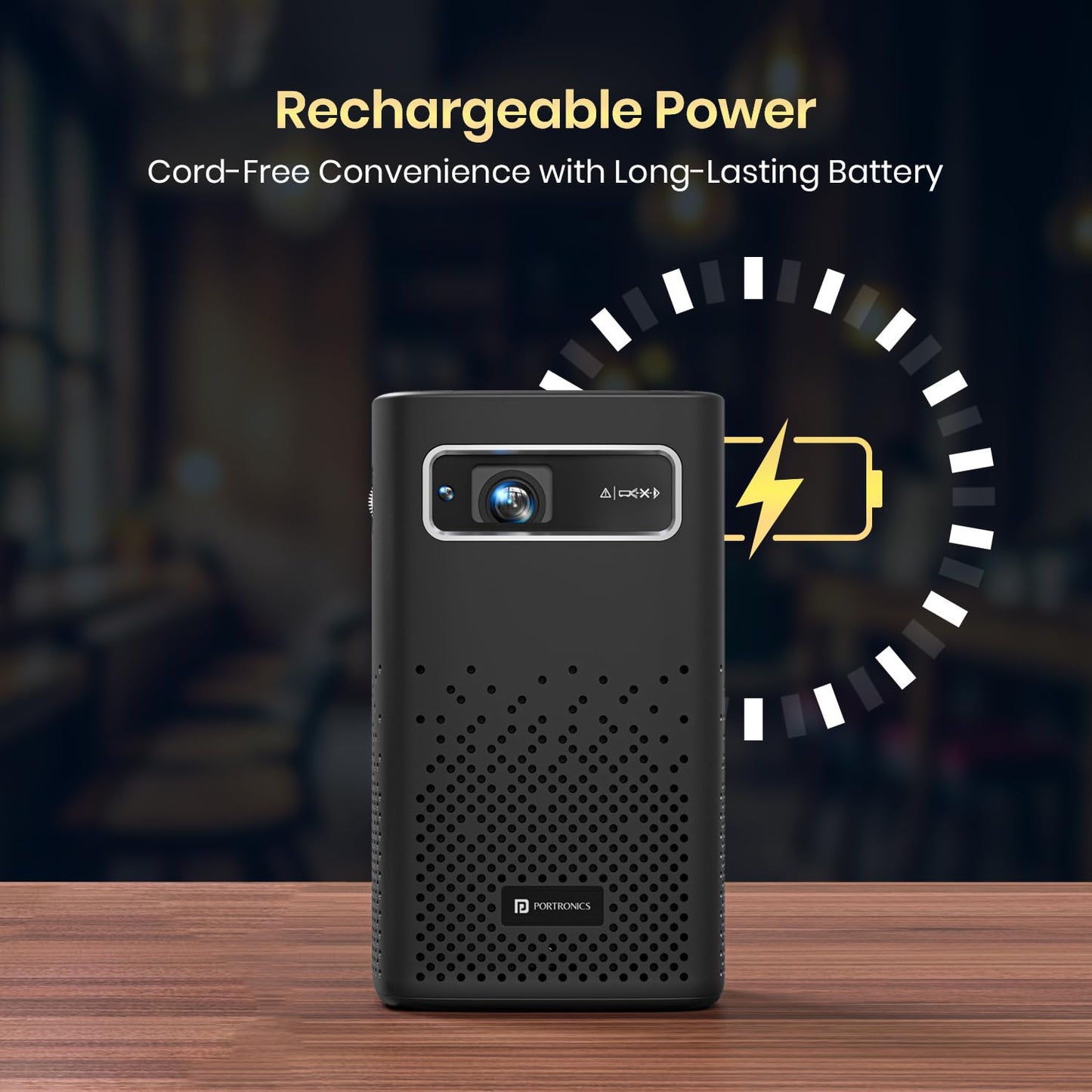 Portronics Pico 13 Rechargeable Smart Projector with Android Based OS, 4K Support, Streaming Apps (Netflix, Prime Video, Hotstar), 3500 Lumens, Keystone Correction, 10 W Speaker, Wi-fi, Bluetooth