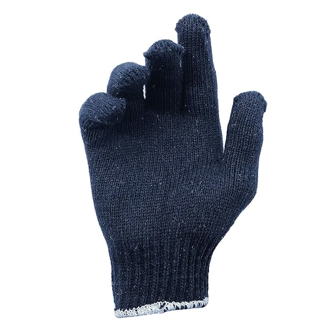 Solance Unisex Reusable Washable Knitted Cotton Safety Hand Gloves Free Size (Pack Of 10) Blue