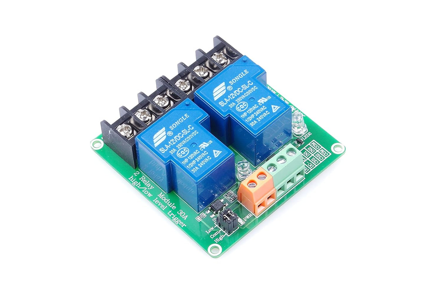 2 Channel Relay Module 30A with Optocoupler Isolation 5V Supports High and Low Triger