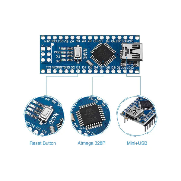 Nano Board R3 with CH340 Chip Mini-USB Port compatible with Arduino (Unsoldered) Rated 4.58 out of 5 based on 26customer ratings (26 customer reviews)
