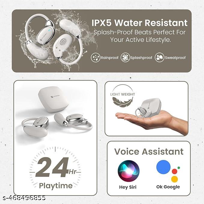 Over Ear Smart Earbuds with HD Mic, Secure & Flexible Earhook Bluetooth (Beige, In the Ear)