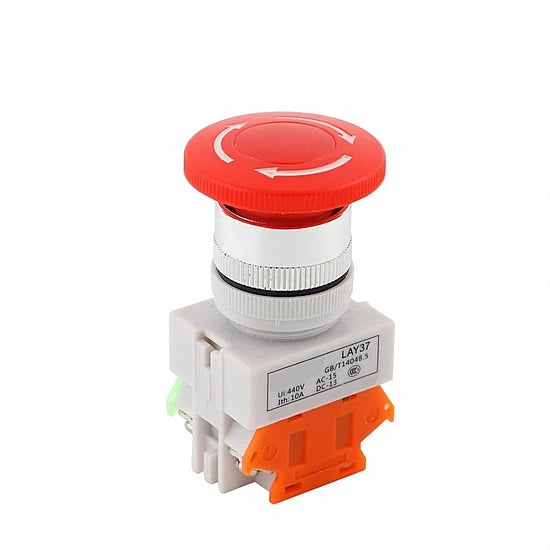 Red Mushroom Cap LAY37-, 11ZS 1NO 1NC DPST, Emergency Stop Push, Button Switch AC 690V 10A, Switch Equipment Lift, Elevator Latching Self Lock