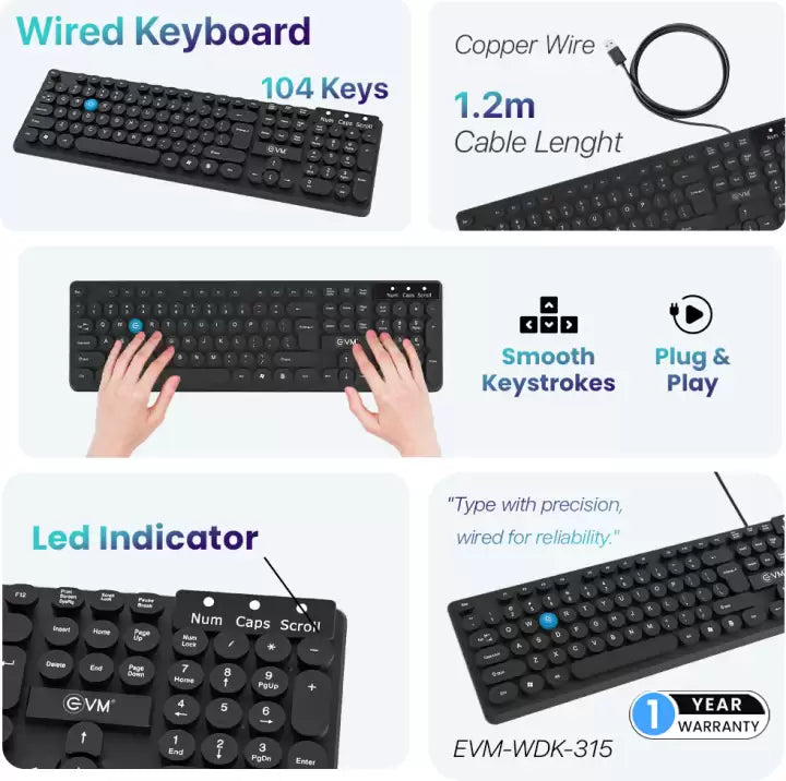 EVM WDK-315 Wired Keyboard Wired USB Desktop Keyboard and LIVE TECH Wired Optical Mouse Combo Set