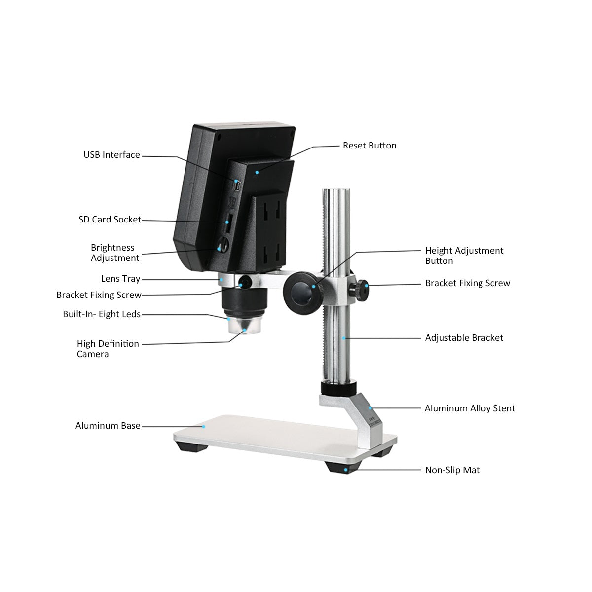 600X Zoom 3.6MP Digital Microscope with Metal Stand