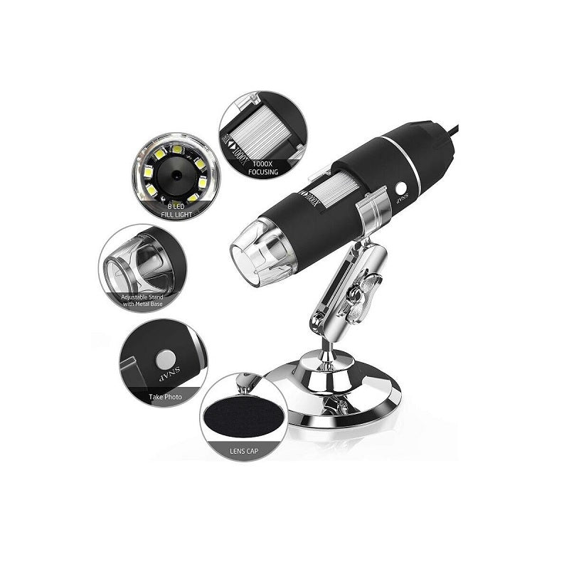 1600X 3 in 1 USB Digital Microscope Camera Endoscope 8LED Magnifier with Stand 3-in-1 Type-c Electronic Magnifier Endoscope